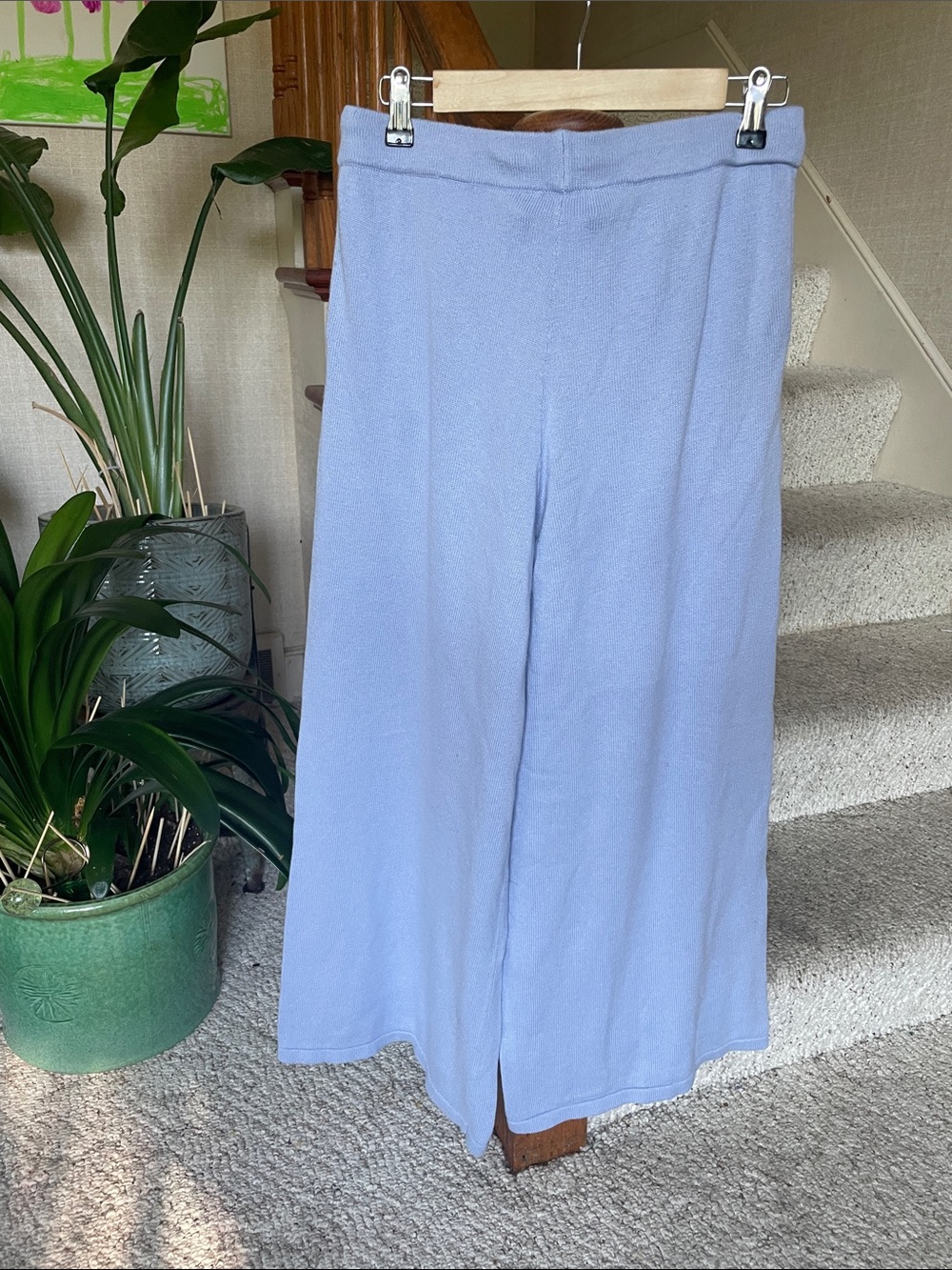 Haven Well Within Cotton Cashmere Light Blue Knit Wide-Leg Pants - Picture 4 of 8